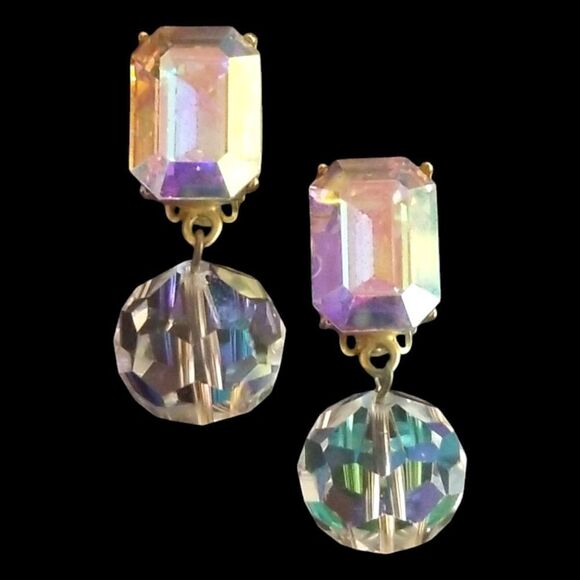 ⭐️ Les Bernard Vintage '80's Aurora Borealis Statement Clip-on Earrings - Picture 2 of 6